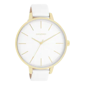 Gold coloured OOZOO watch with white leather strap - C11346