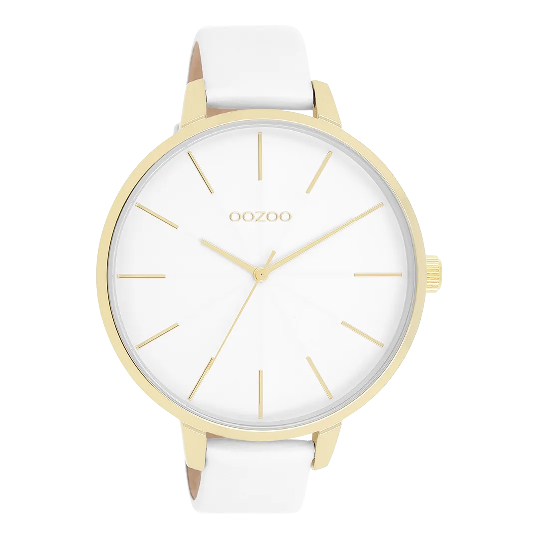 Gold coloured OOZOO watch with white leather strap - C11346