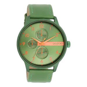 Green OOZOO watch with green leather strap - C11308