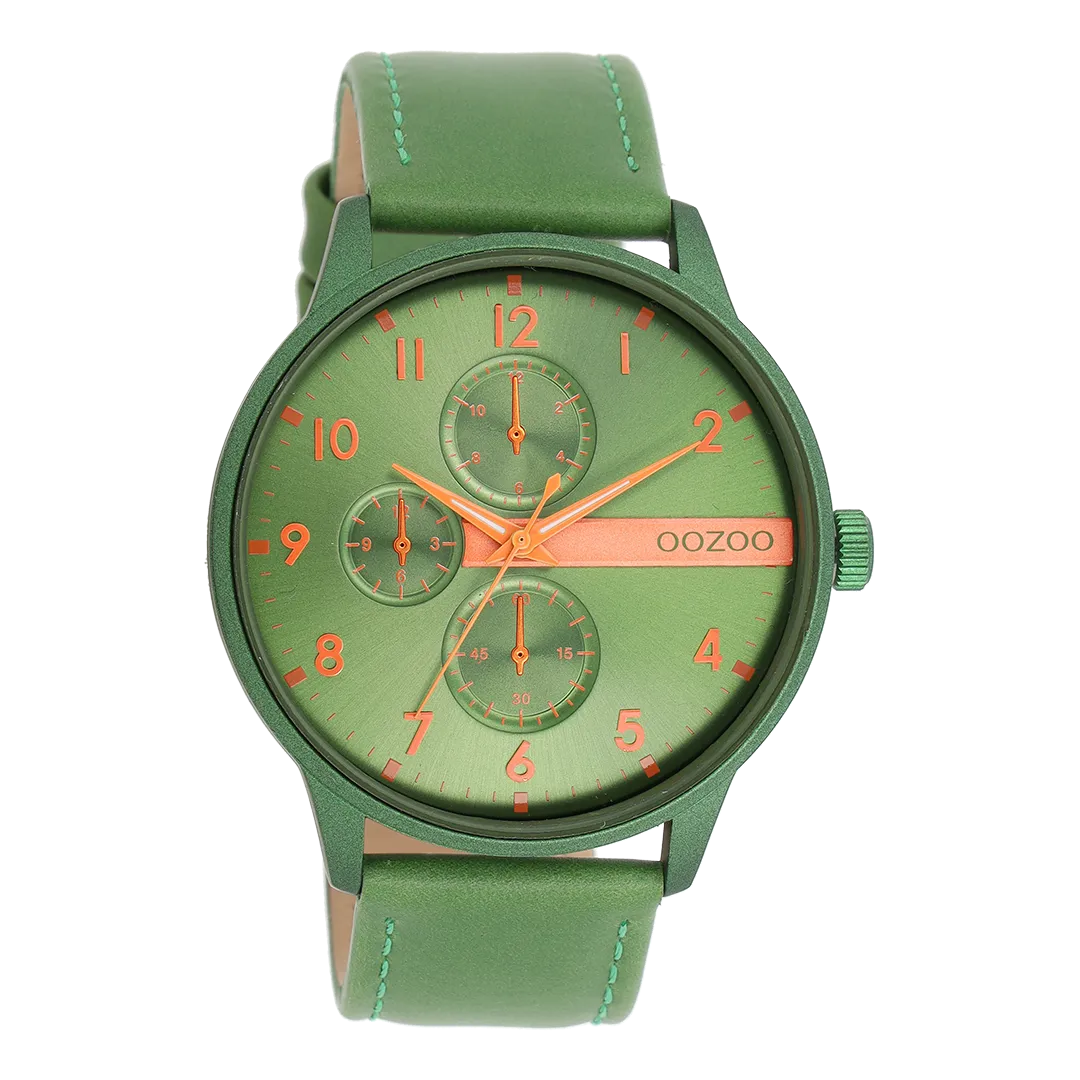 Green OOZOO watch with green leather strap - C11308