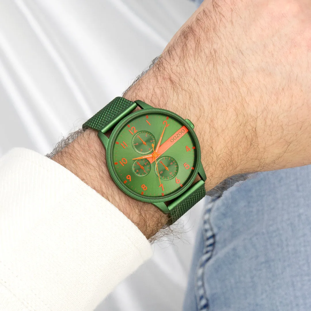 Green OOZOO watch with green metal mesh bracelet - C11303