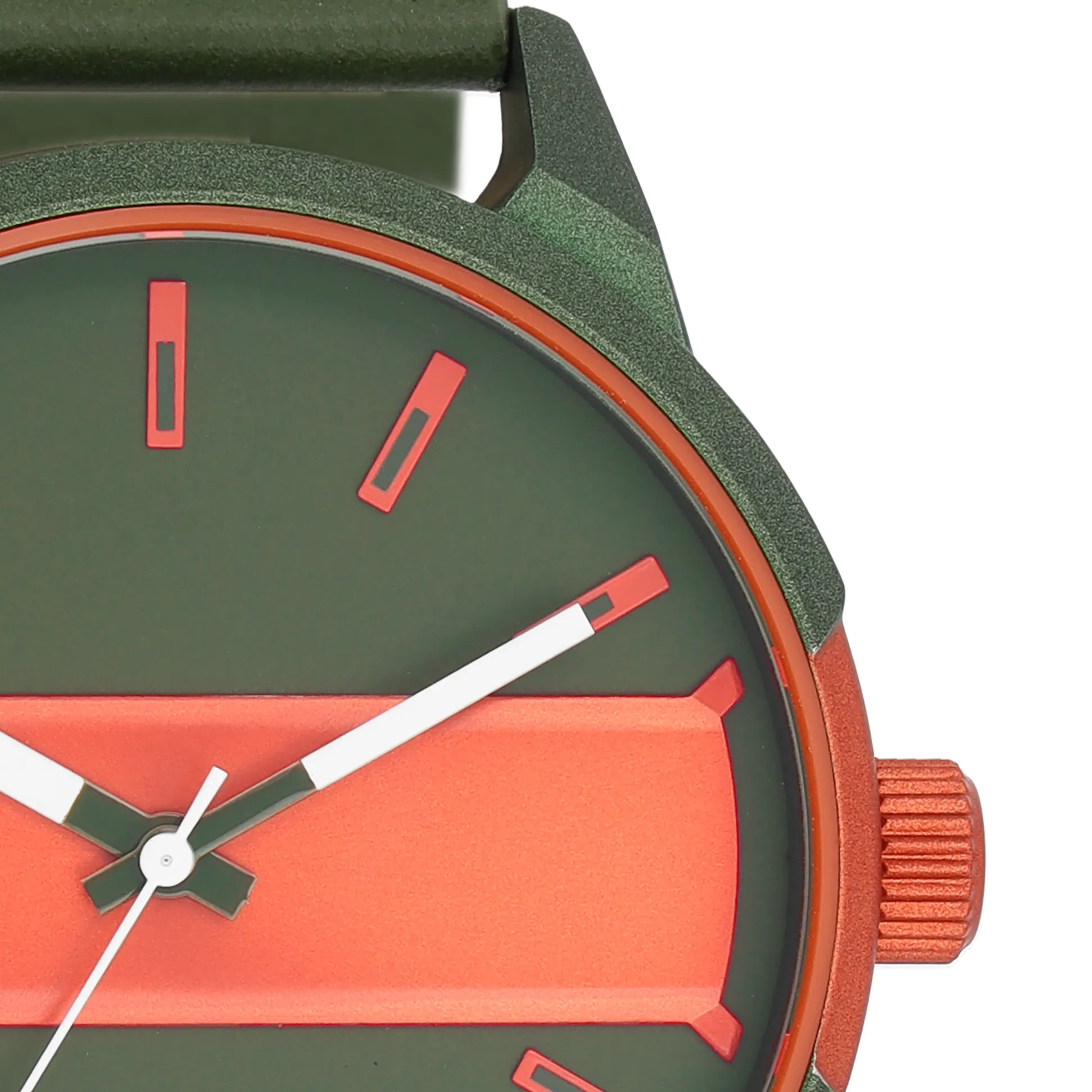 Green/fluo orange OOZOO watch with green leather strap - C11318