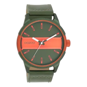 Green/fluo orange OOZOO watch with green leather strap - C11318