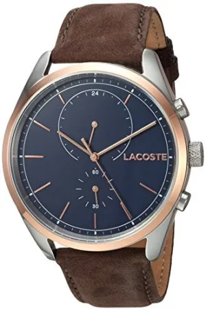 Lacoste Men's SAN Diego Stainless Steel Quartz Watch with Leather Strap, Brown, 22 (Model: 2010917)