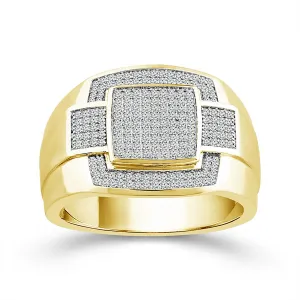 MEN'S MODERN YELLOW GOLD FASHION RING WITH DIAMOND PAVE, 1/2 CT TW