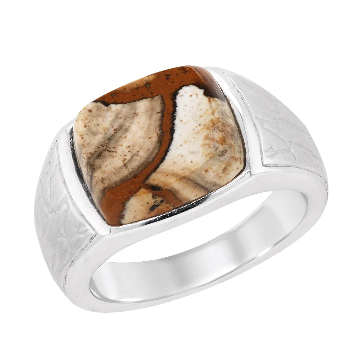 MEN'S STERLING SILVER FASHION RING WITH BROWN PICASSO JASPER CENTER