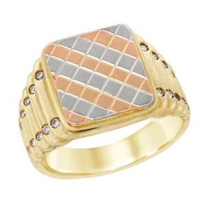 MEN'S TRI-TONE GOLD FASHION RING WITH 20 DIAMONDS, 1/7 CT TW