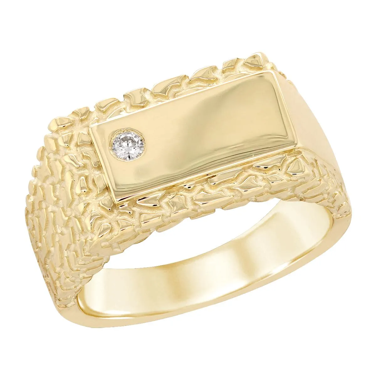 MEN'S YELLOW GOLD NUGGET FASHION RING WITH DIAMOND, .05 CT