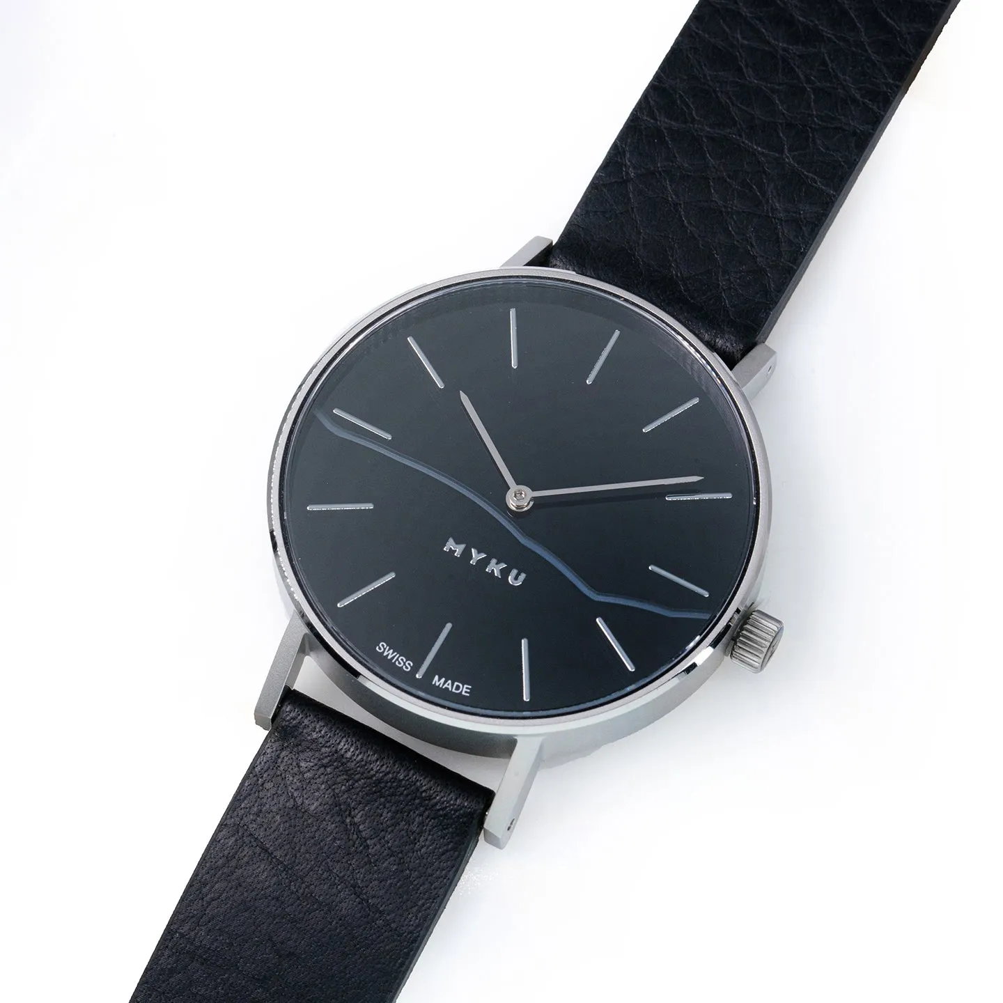 MYKU Black Onyx Stainless Steel 38mm Watch