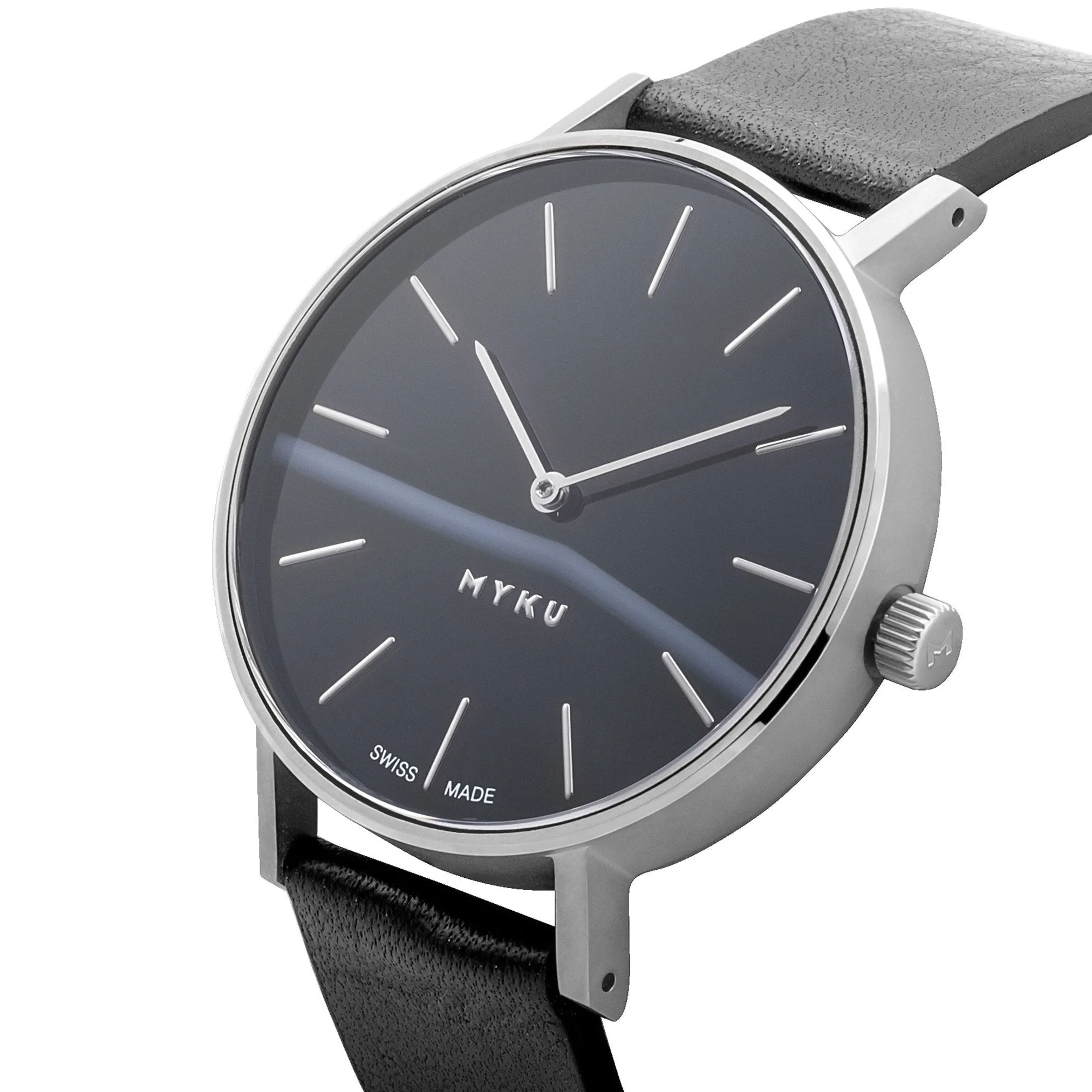 MYKU Black Onyx Stainless Steel 38mm Watch