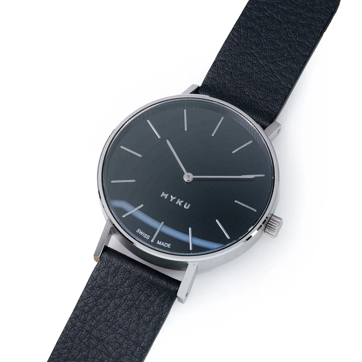 MYKU Black Onyx Stainless Steel 38mm Watch