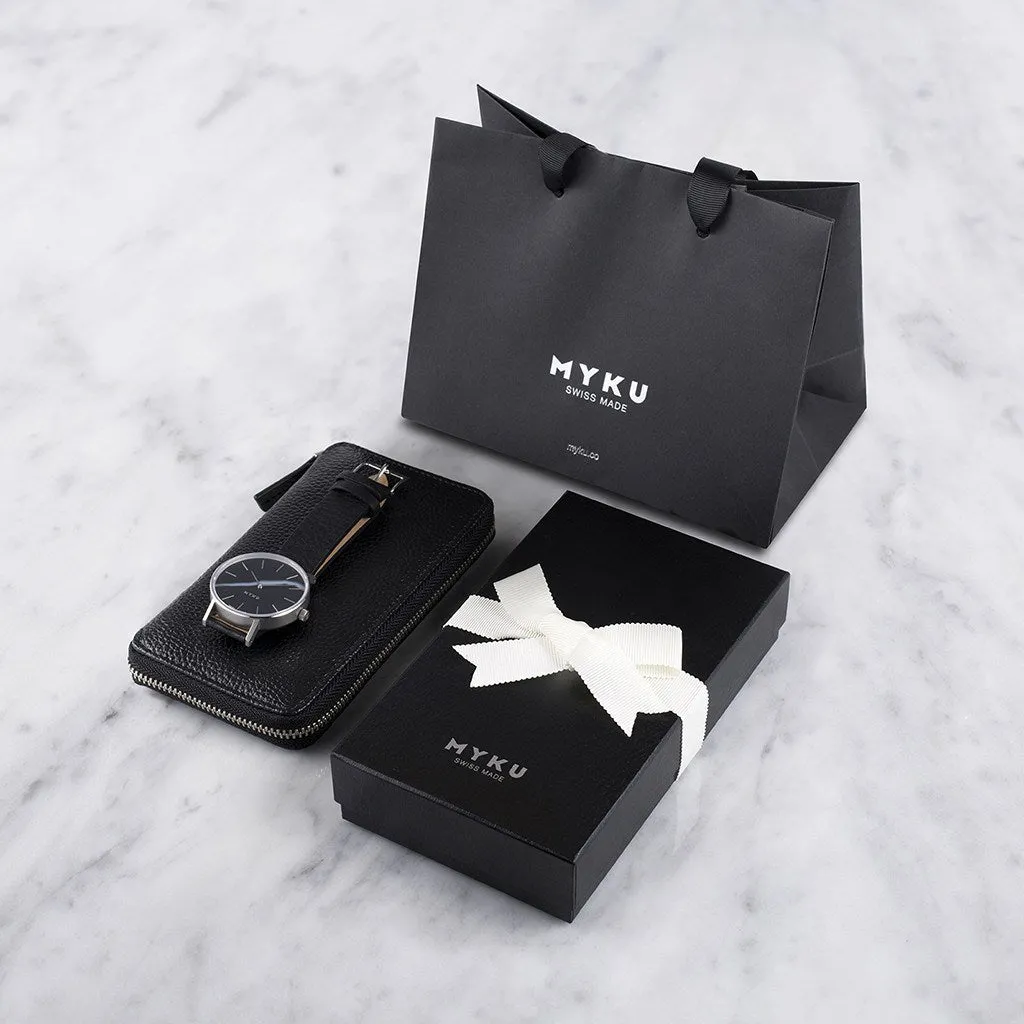 MYKU Black Onyx Stainless Steel 38mm Watch