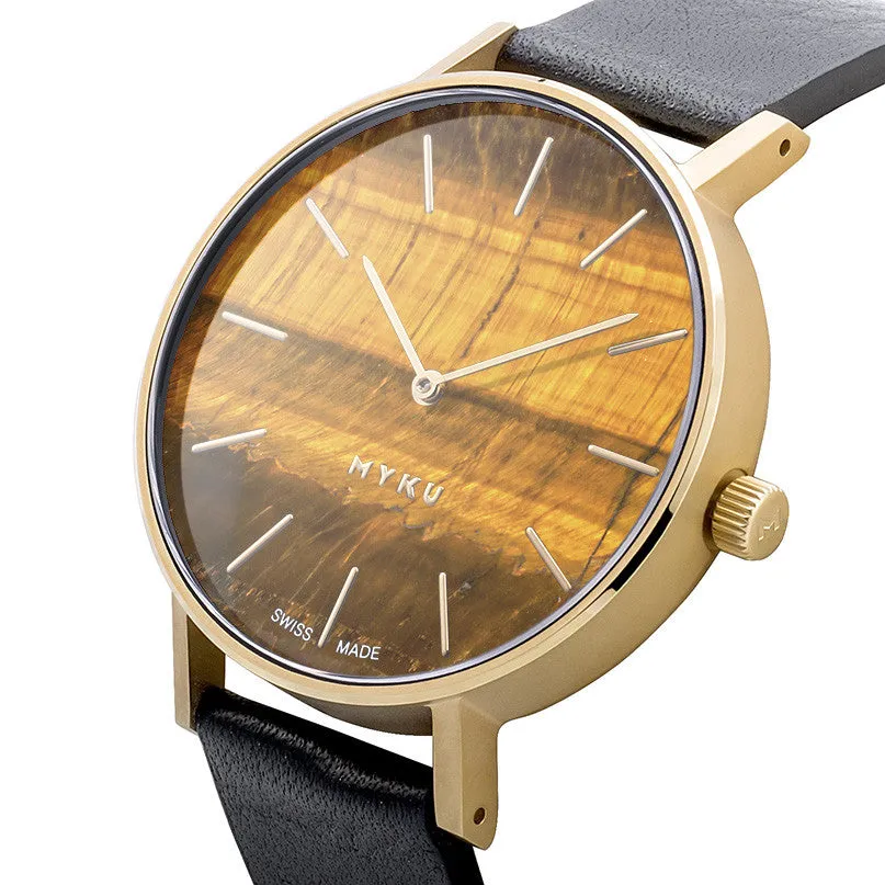 MYKU Tiger Eye Gold 38mm Watch