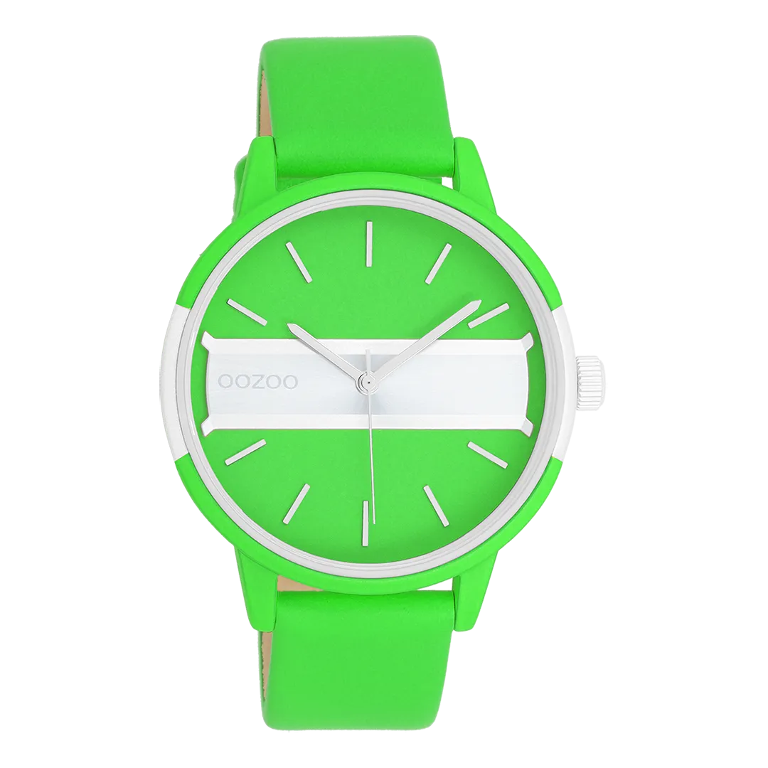 Neon green/gold coloured OOZOO watch with neon green leather strap - C11189