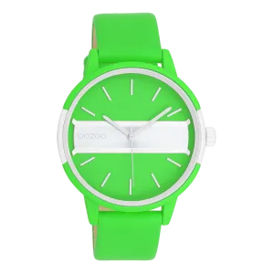 Neon green/gold coloured OOZOO watch with neon green leather strap - C11189