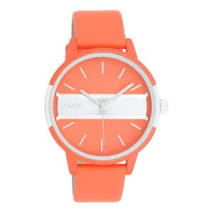 Neon red/gold coloured OOZOO watch with neon orange leather strap - C11190