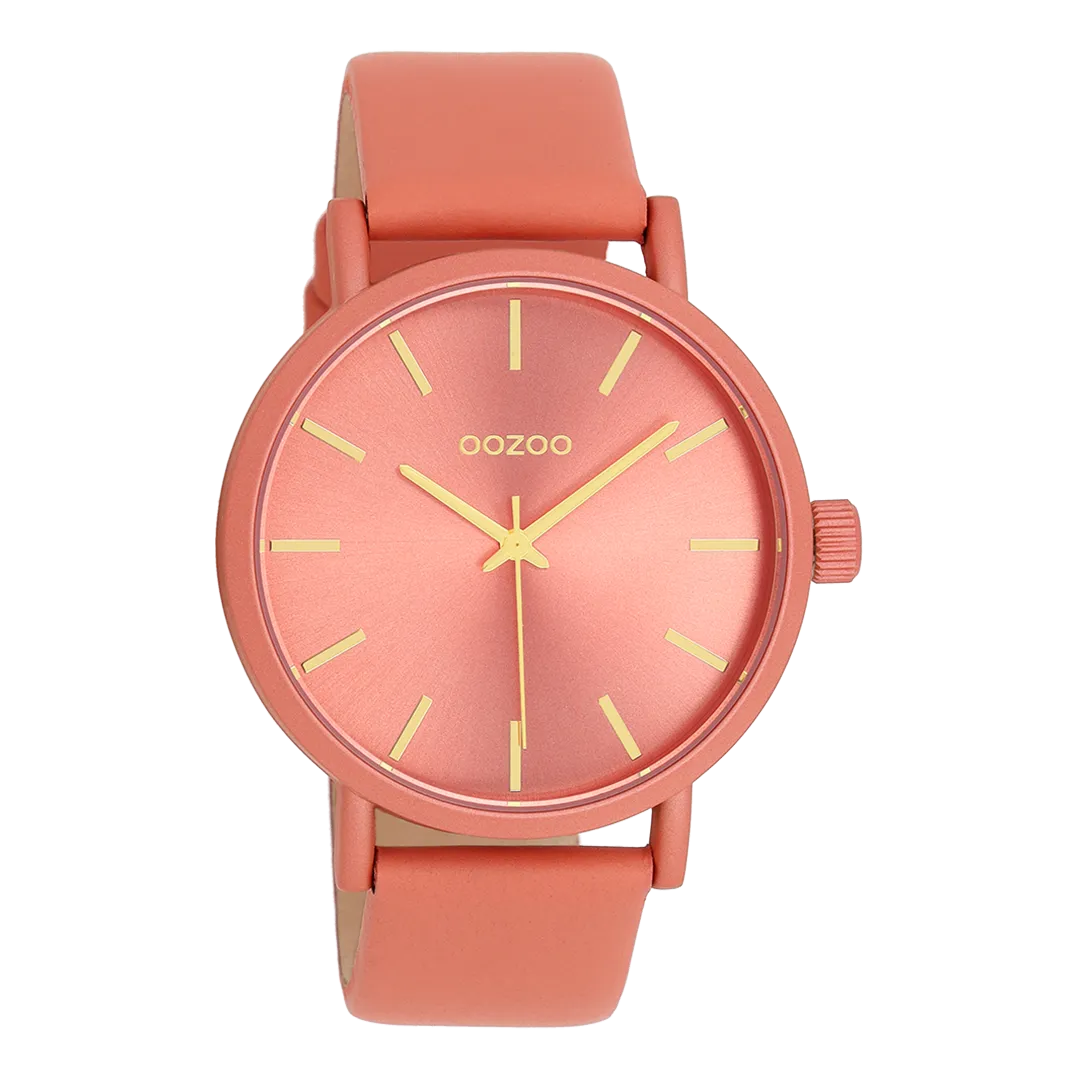 Peach pink OOZOO watch with peach pink leather strap - C11194