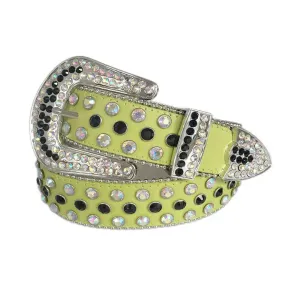 Rhinestone Chromatic And Black Belt With Green strap