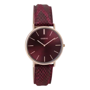 Rose gold coloured  watch with burgundy leather strap