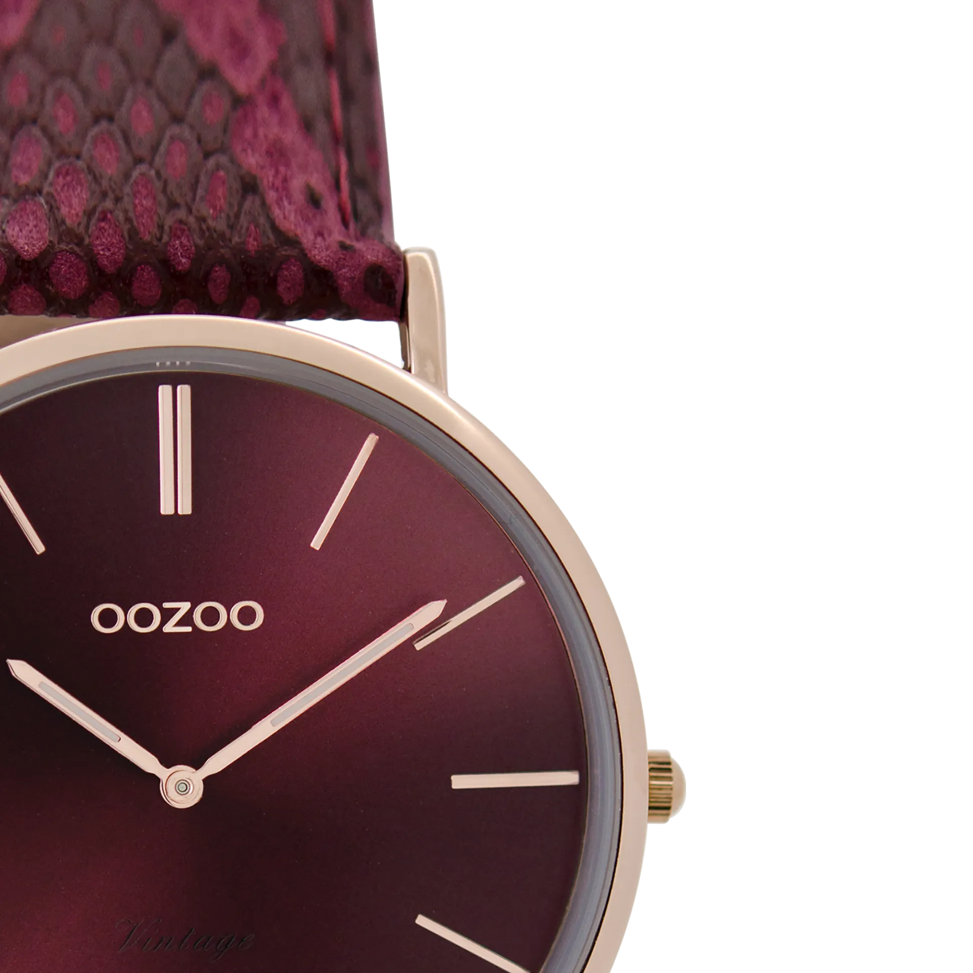 Rose gold coloured  watch with burgundy leather strap