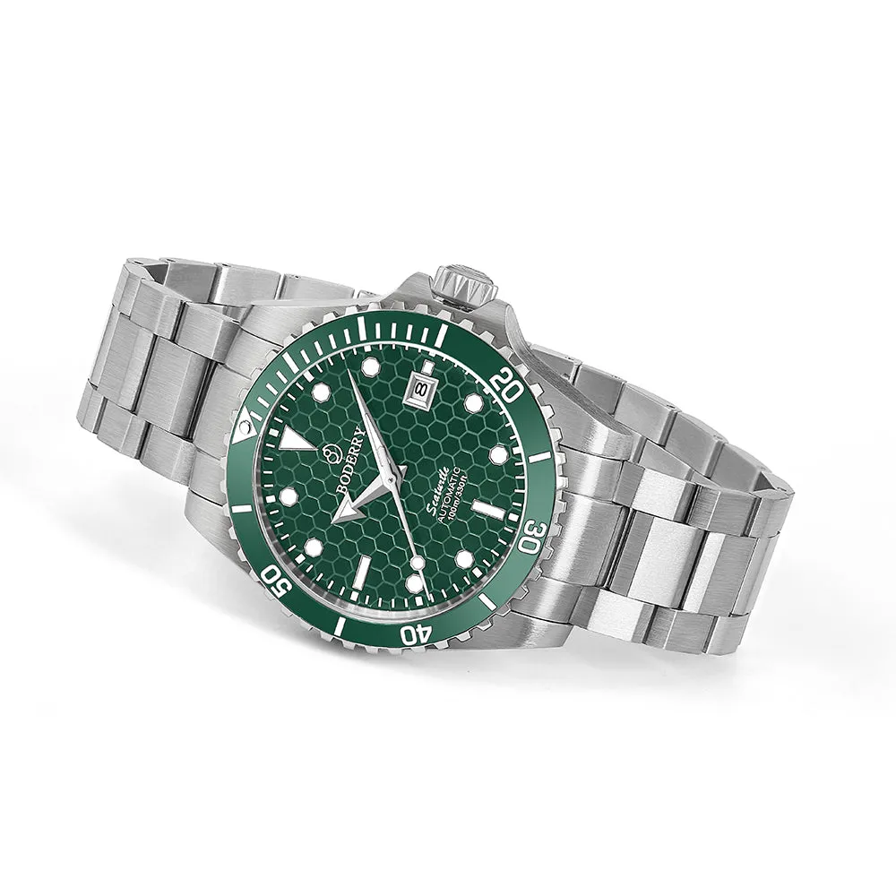 SEATURTLE.OCEAN(TITANIUM) - Automatic Titanium Diver Watch | Turtle Green/Ti-bracelet