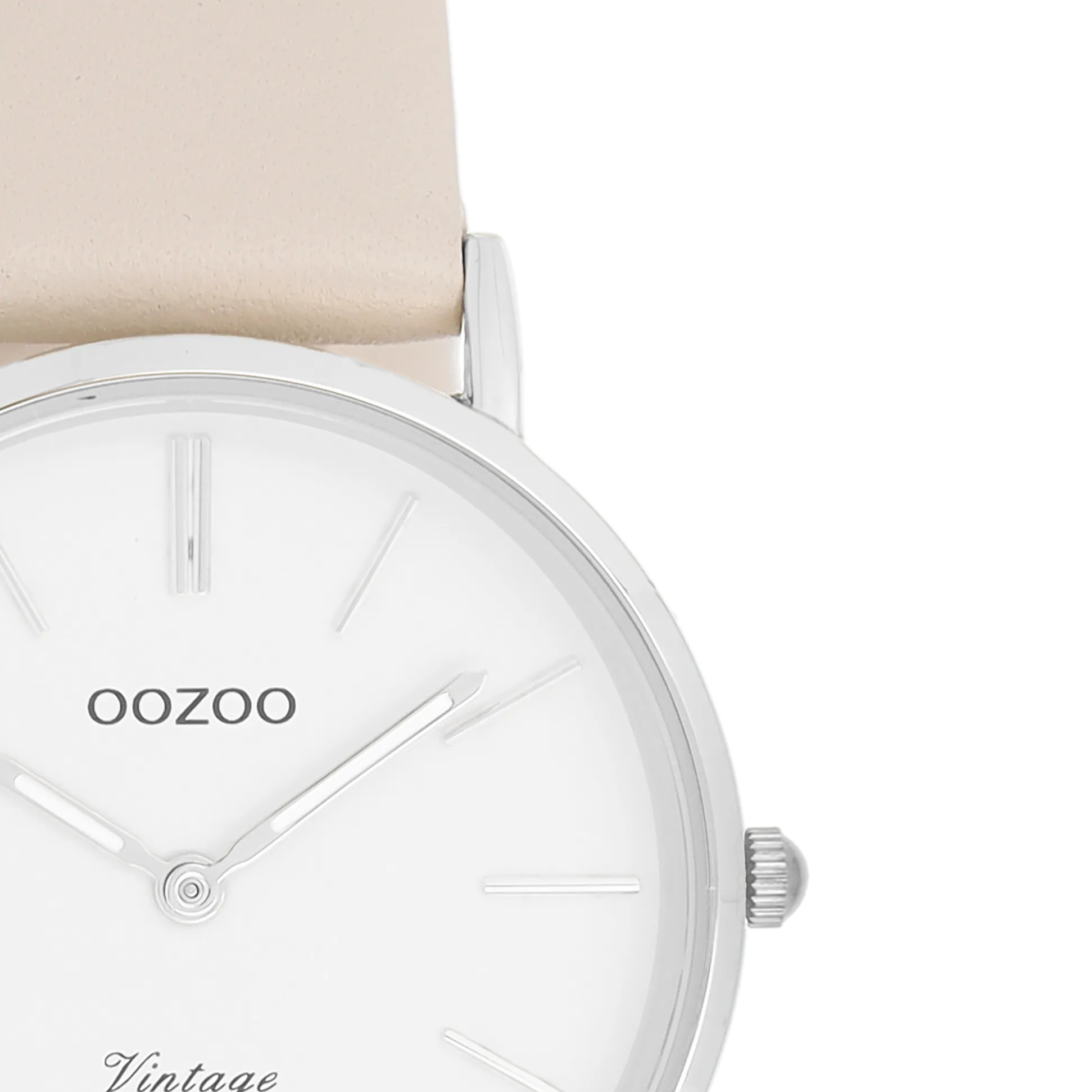 Silver coloured OOZOO watch with beige leather strap - C20391