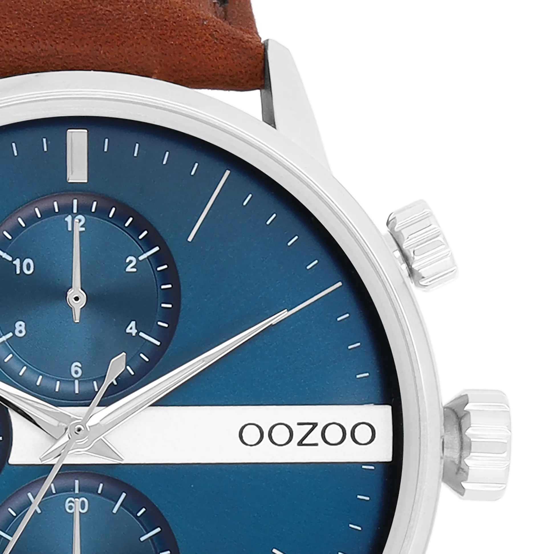 Silver coloured OOZOO watch with brown leather strap - C11221