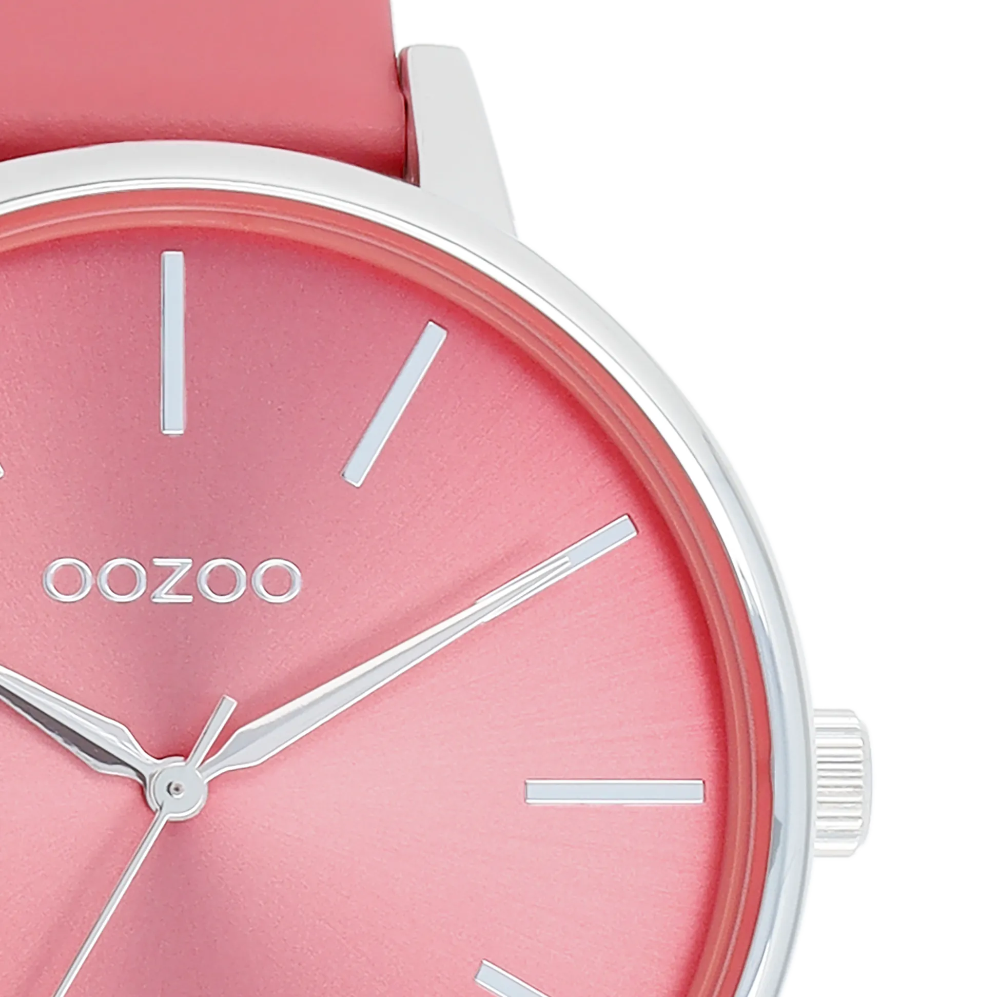 Silver coloured OOZOO watch with pink shell coloured leather strap - C11295