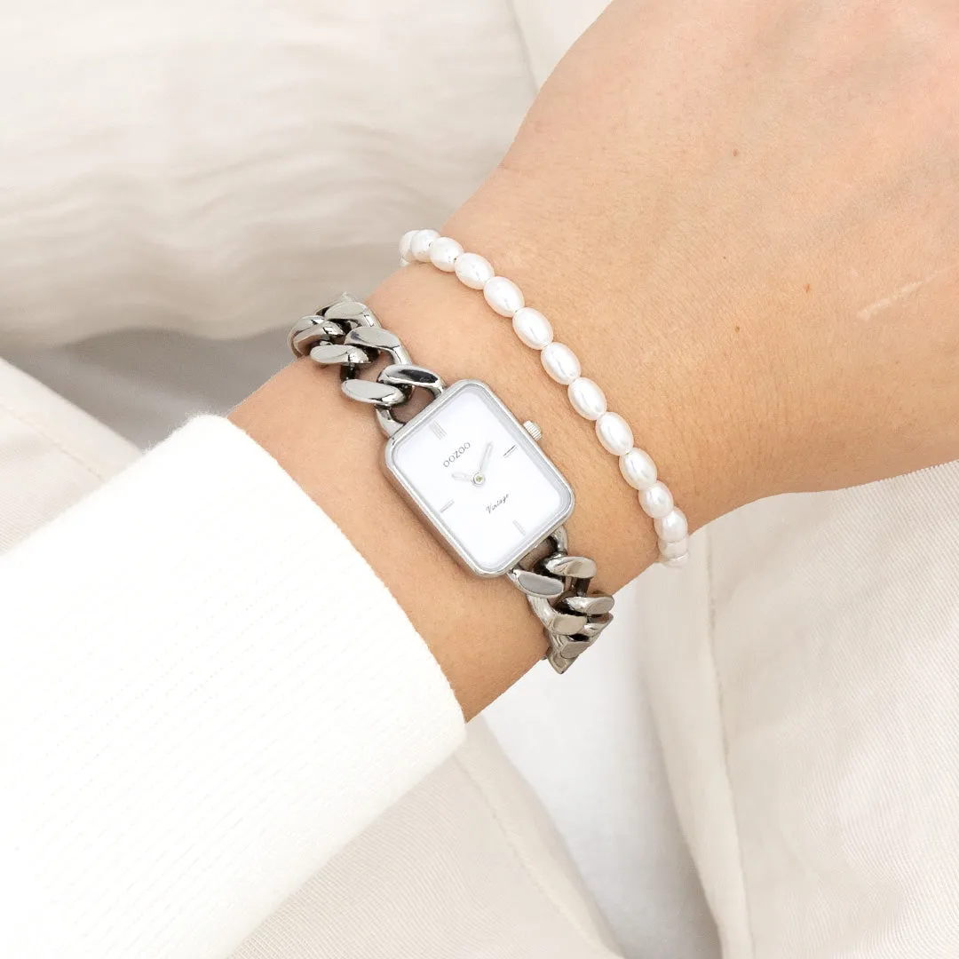 Silver coloured OOZOO watch with silver coloured chunky chain bracelet - C20360