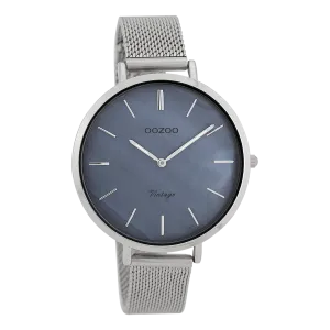 Silver coloured  watch with silver coloured metal mesh bracelet