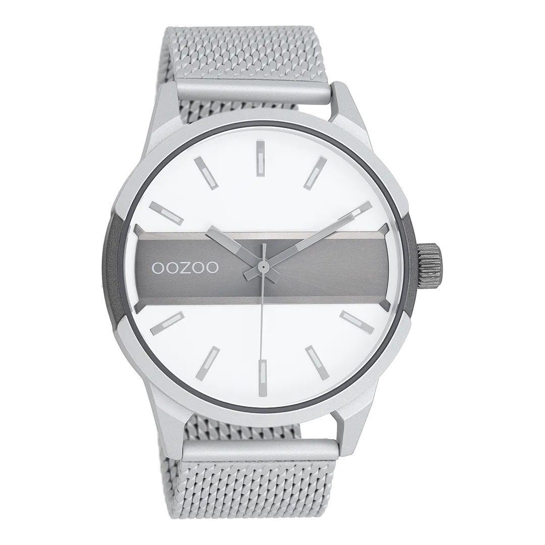 Silver coloured/titanium OOZOO watch with silver coloured metal mesh bracelet - C11105