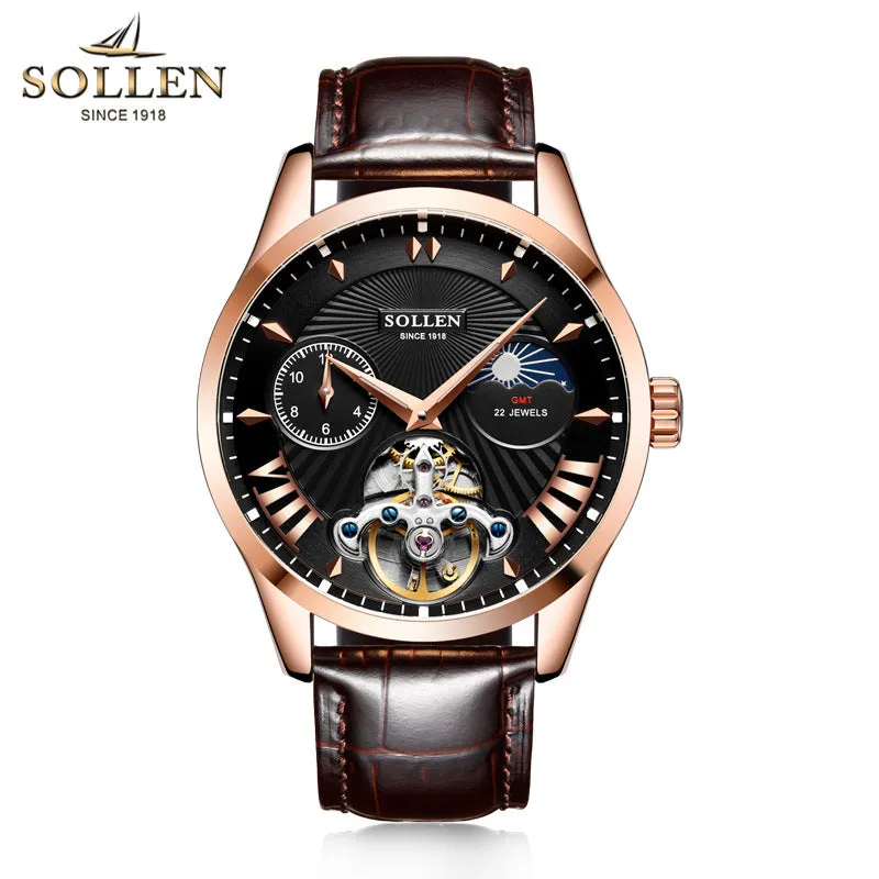 Sollen Mechanical Watch Leather Band BLK Dial W9206