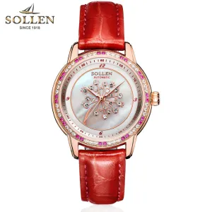 Sollen Mechanical Watch Red Leather Band W9217