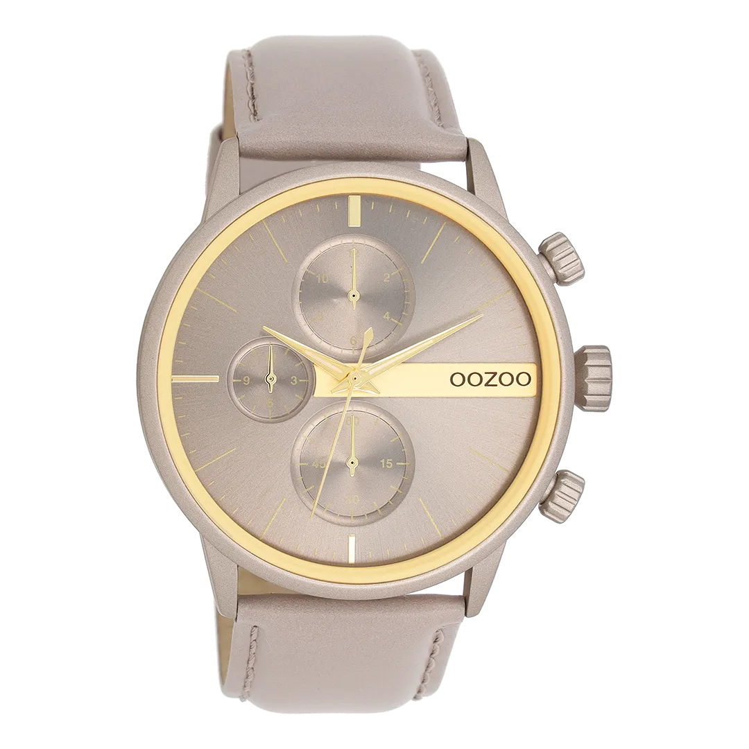 Taupe OOZOO watch with taupe leather strap - C11315