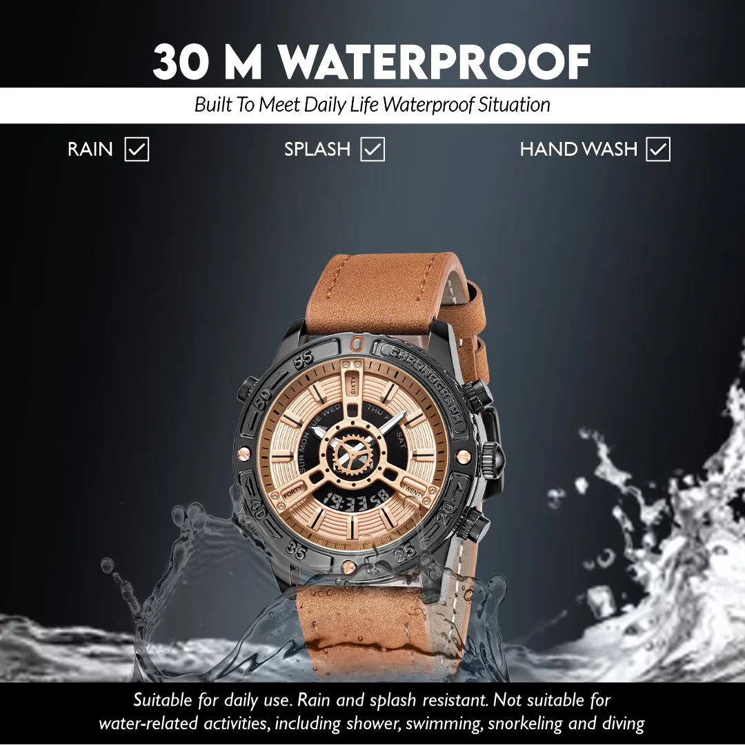 V2A ChronoMaster Series Genuine Leather Analog Digital Watch for Men, Alloy Case, 3 ATM Water Resistant, Luminous Light, Stopwatch and Alarm | Perfect Mens Watch Birthday Rakhi Gift