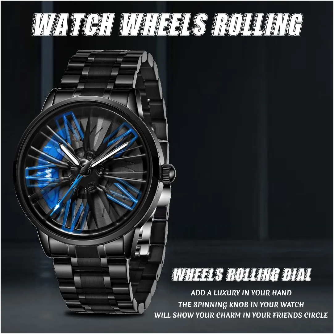 V2A Vortex Wheel Rolling Series Men’s Analog Watch Open Dial Watch – Car Wheel-Inspired Design, Hollow Out Elegance Casual Watch for Men | Gift for Men