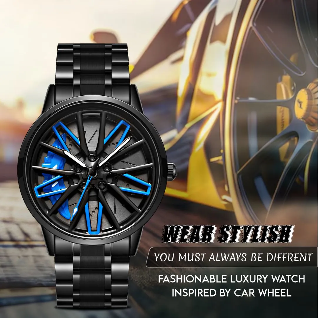 V2A Vortex Wheel Rolling Series Men’s Analog Watch Open Dial Watch – Car Wheel-Inspired Design, Hollow Out Elegance Casual Watch for Men | Gift for Men