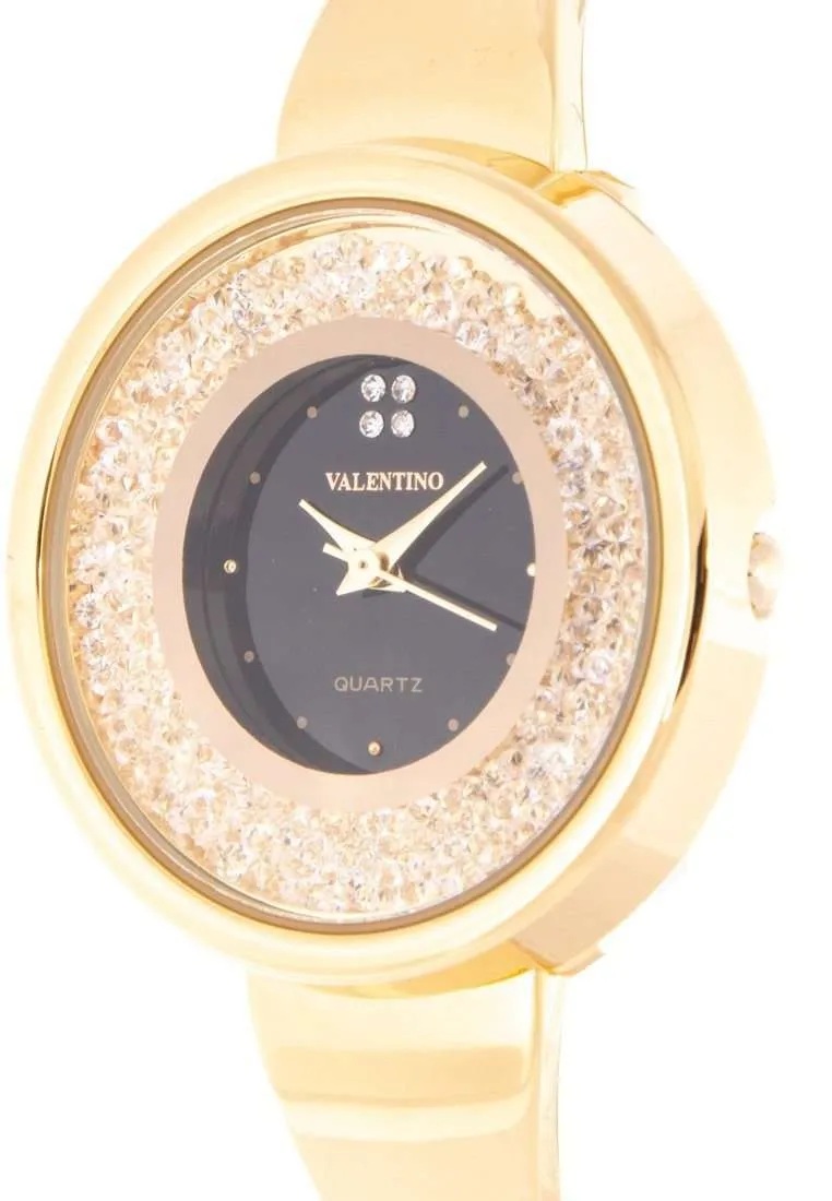 Valentino 20122148-BLACK DIAL Gold Fashion Metal Band Watch for Women