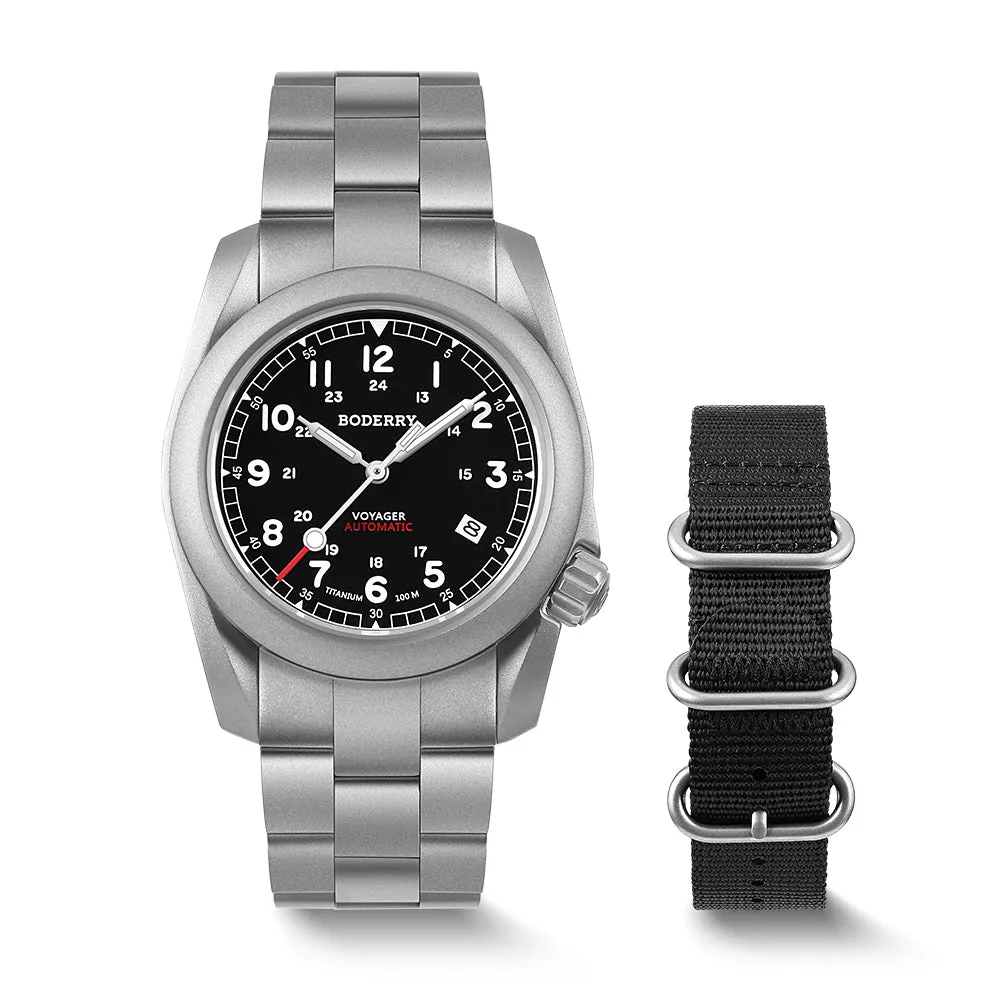 VOYAGER - 100M Waterproof Titanium Automatic Field Watch | Black-bracelet