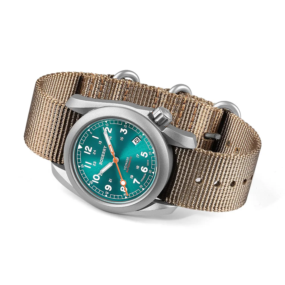 VOYAGER - 100M Waterproof Titanium Automatic Field Watch | Peacock Green