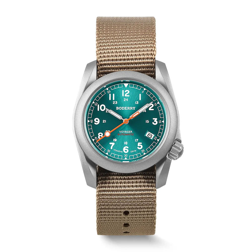 VOYAGER - 100M Waterproof Titanium Automatic Field Watch | Peacock Green