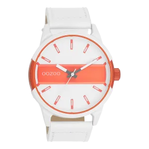 White/fluo orange OOZOO watch with white leather strap - C11316